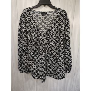 Ninety Black And Gray Swirl Blouse Size 2X Retro Office Church Comfort Plus